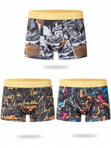 男士3入組圖文印花細身短褲 - 彩色 - 查看 1