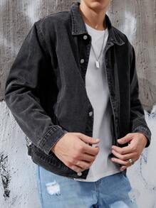 Manfinity Hypemode Loose Fit Men's Letter Graphic Denim Jacket - Dusty Blue - View 2