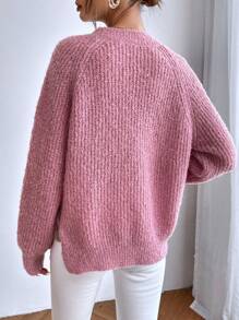 SHEIN Frenchy Raglan Sleeve Knot Side Split Hem Sweater - Pink - View 2