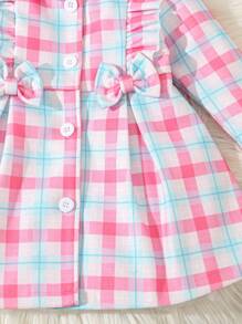 女嬰格紋印花荷葉邊前蝴蝶結花呢外套&帽 - 彩色 - 查看 6