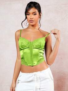 SHEIN BAE 蕾絲拼接緊身吊帶 - 綠色 - 查看 5