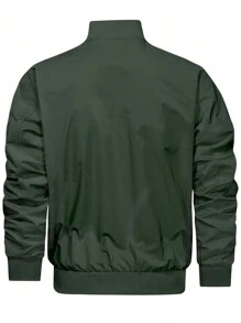 Manfinity Homme 男士拉鏈開襟飛行員夾克不帶T恤 - 軍綠色 - 查看 2