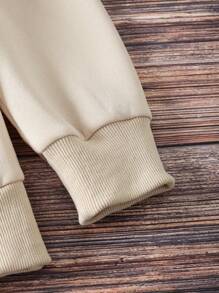 INAWLY Halloween Letter Graphic Thermal Lined Sweatshirt - Apricot - View 4