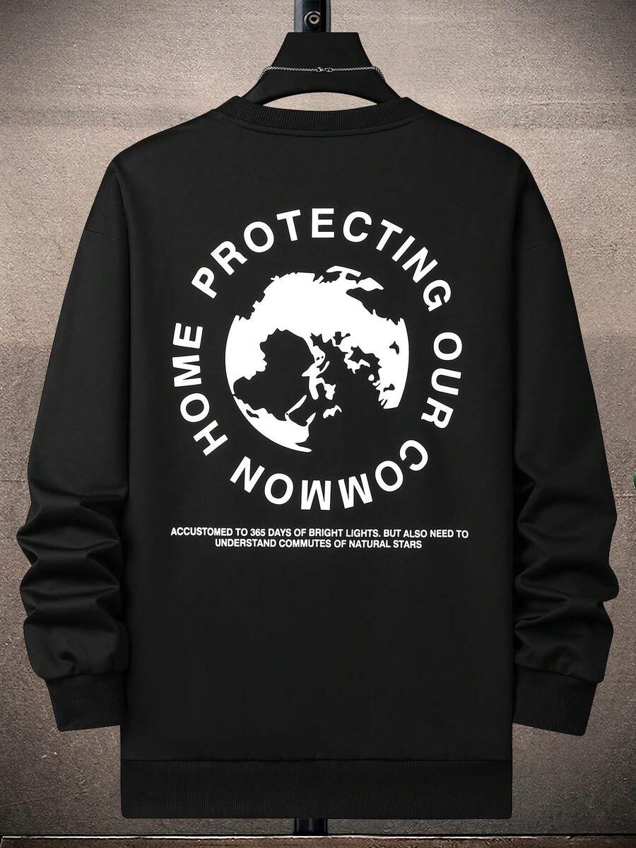 Manfinity Hypemode Men Slogan Graphic Sweatshirt - Black - View 1