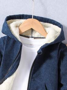 SHEIN Young Boy Letter Patched Detail Teddy Lined Hooded Jacket & Pants Without Tee