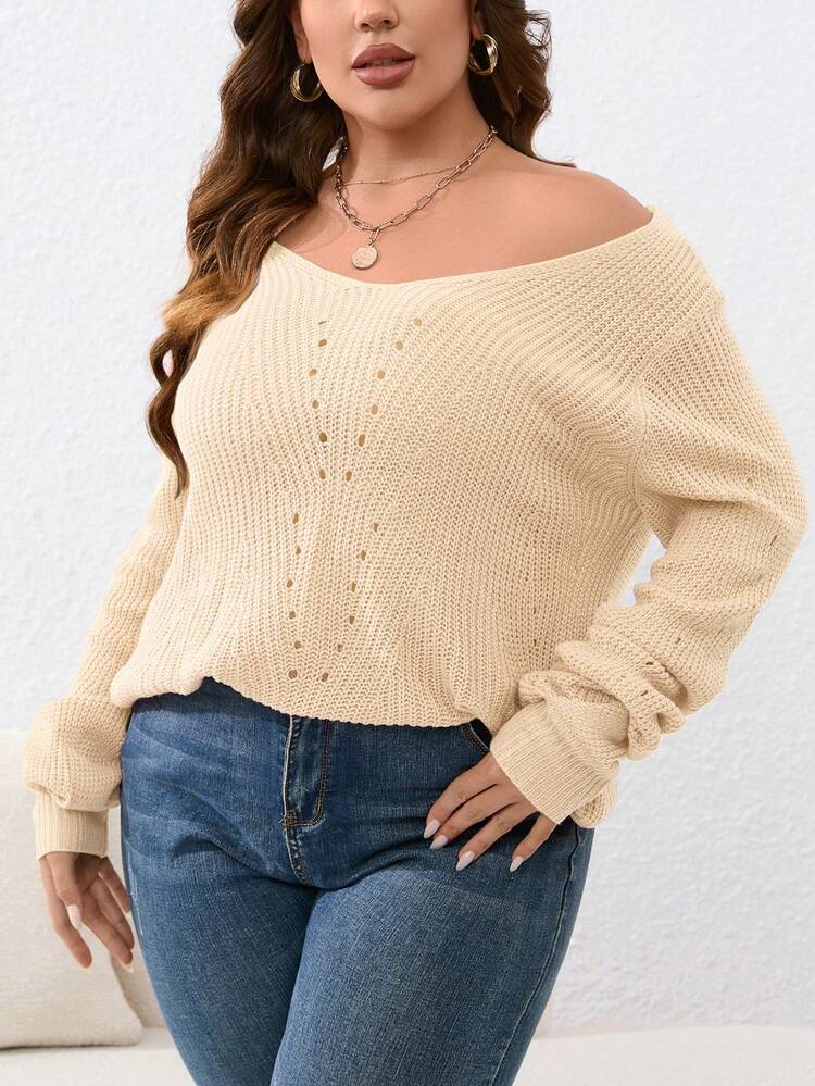 Plus Eyelet Detail Ribbed Knit Sweater