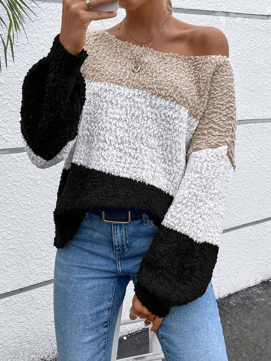 SHEIN Clasi Color Block Drop Shoulder Sweater - Multicolor - View 1