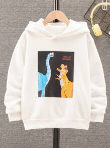 男大童卡通圖案連帽加絨內裏運動衫 - 白色 - 查看 1