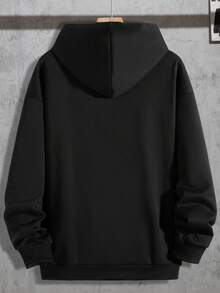 Manfinity 1件寬鬆男士人物印花帽衫,附有袋袋 - 黑色 - 查看 2