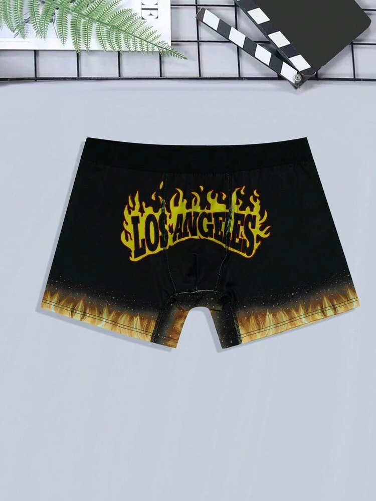 Men's Letter Flame Print Boxer Briefs