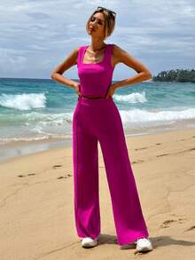 SHEIN Women's Solid Color Casual 3pcs/Set - Hot Pink - View 5