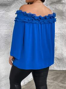 SHEIN Privé Hơn Off Shoulder Viền Ruffle Áo sơ mi - Màu xanh lam - Xem 2