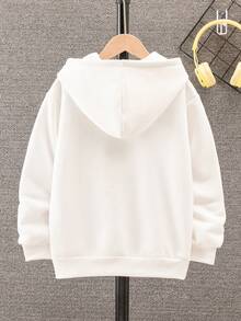 男大童卡通圖案連帽加絨內裏運動衫 - 白色 - 查看 2