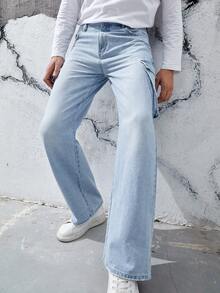 Manfinity EMRG Men Flap Pocket Side Cargo Jeans - Light Wash - View 6