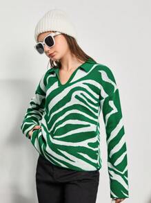 RueChic Ragazza Adolescente Maglione a righe zebra spalle cadenti