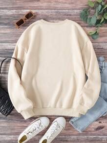 INAWLY Halloween Letter Graphic Thermal Lined Sweatshirt - Apricot - View 2