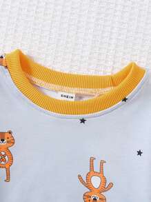 Bebé niño Mono con estampado de dibujos animados con diseño de oreja 3D 2 en 1 - Naranja - Ver 5