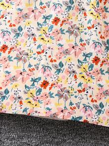 SHEIN Young Girl Ditsy Floral Print Ruffle Trim Mock Neck Lantern Sleeve Blouse - Multicolor - View 5