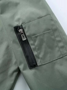 Manfinity Hypemode Men Letter Patched Zip Up Bomber Jacket Without Hoodie - Green - View 6