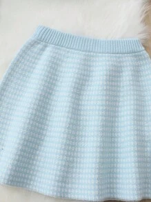 SHEIN Young Girl Contrast Trim Peter Pan Collar Cardigan & Knit Skirt - Blue and White - View 3