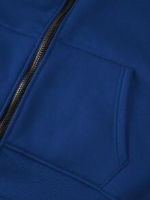 Manfinity Homme 男士口號和老鷹圖形拉鍊保暖連帽毛衣 - 寶藍色 - 查看 5