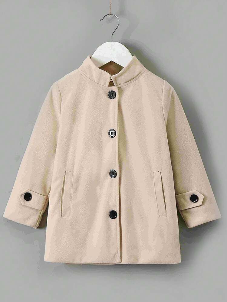 Young Girl Solid Button Front Overcoat