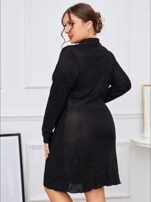 SHEIN Essnce 大碼褶邊前紐扣襯衫洋裝不附腰帶 - 黑色 - 查看 2