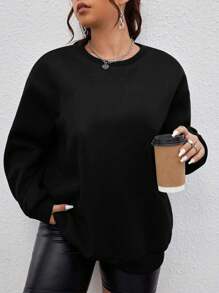 Flirla Plus Slogan Graphic Drop Shoulder Sweatshirt - Black - View 5