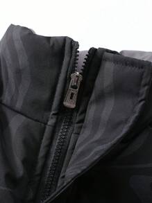 Manfinity Homme 1pc Loose Fit Men's Graphic Print Padded Coat With Flap Pockets And Raglan Sleeves - Black - View 6