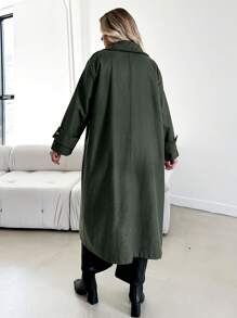 RueChic Plus Lapel Neck Double Button Overcoat Without Belt - Dark Green - View 2