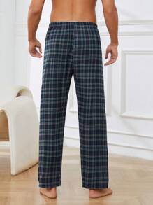 男士格紋印花休閒褲 - 墨綠色 - 查看 2