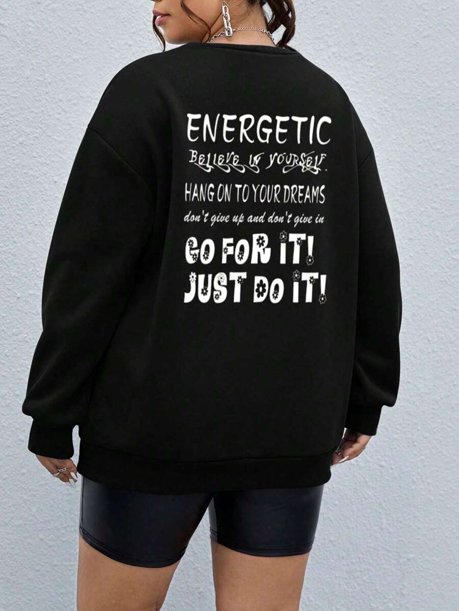 Flirla Plus Slogan Graphic Drop Shoulder Sweatshirt - Black - View 1