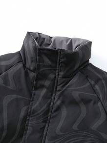 Manfinity Homme 1pc Loose Fit Men's Graphic Print Padded Coat With Flap Pockets And Raglan Sleeves - Black - View 3