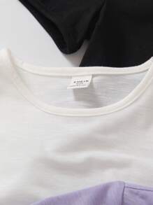 SHEIN Young Girl 3pcs Solid Round Neck Tee - Multicolor - View 5