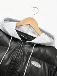 Muchica Áo khoác có mũ trùm đầu có đệm lót có chi tiết vá chữ thả vai - màu đen - Xem 4