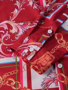 Manfinity Homme 男士鍊條印花長袖襯衫 - 紅色 - 查看 8