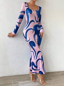 SHEIN VCAY Allover Print Mermaid Hem Dress - Multicolor - View 1