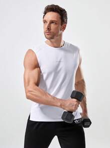 Manfinity Sport Corelite Boyfriend Style Men Reflective Letter And Single Striped Print Sports Tank Top - White - View 5