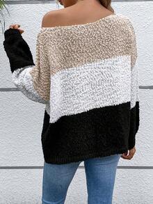 SHEIN Clasi Color Block Drop Shoulder Sweater - Multicolor - View 3
