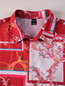 Manfinity Homme 男士鍊條印花長袖襯衫 - 紅色 - 查看 7