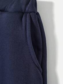 SHEIN Cottnline هودي وبنطلون رياضي طباعة شجرة جوز الهند ولد - أزرق بحري - مشاهدة 7