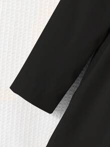 SHEIN Áo khoác Trench Coat dệt trơn màu hai hàng khuy lót nhiệt thường ngày cho bé gái tuổi mới lớn - màu đen - Xem 4