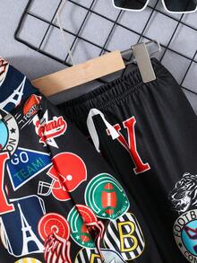 SHEIN 男小童卡通和字母圖案連帽衫和運動褲 - 黑色 - 查看 6