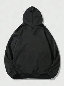 ROMWE MEN Street Life Guys Slogan & Skull Graphic Drawstring Hoodie - Black - View 4