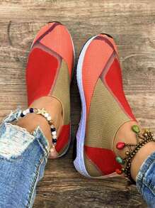 Color Block Slip-On Running Shoes, Multicolor Women's Athletic Shoes With Color Block Design - Multicolor - View 2