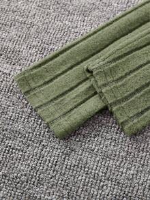 SHEIN Tween Girl Áo thun cổ tròn cổ tròn dài tay có nếp gấp bên hông - màu xanh lá - Xem 5