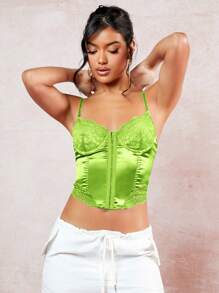 SHEIN BAE 蕾絲拼接緊身吊帶 - 綠色 - 查看 3