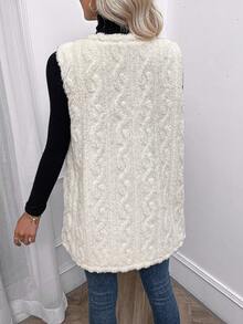 SHEIN LUNE Chất rắn Mở Mặt trước Teddy Áo vest - Màu be - Xem 2