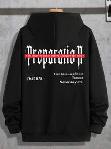 Manfinity EMRG Nam Lỏng lẻo phù hợp Lá thư In Hoodie Với Túi kangaroo - màu đen - Xem 1