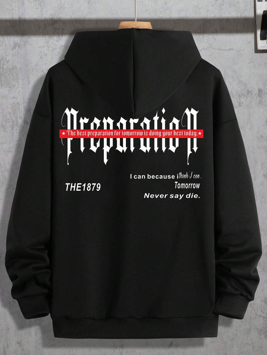 Manfinity EMRG Nam Lỏng lẻo phù hợp Lá thư In Hoodie Với Túi kangaroo - màu đen - Xem 1